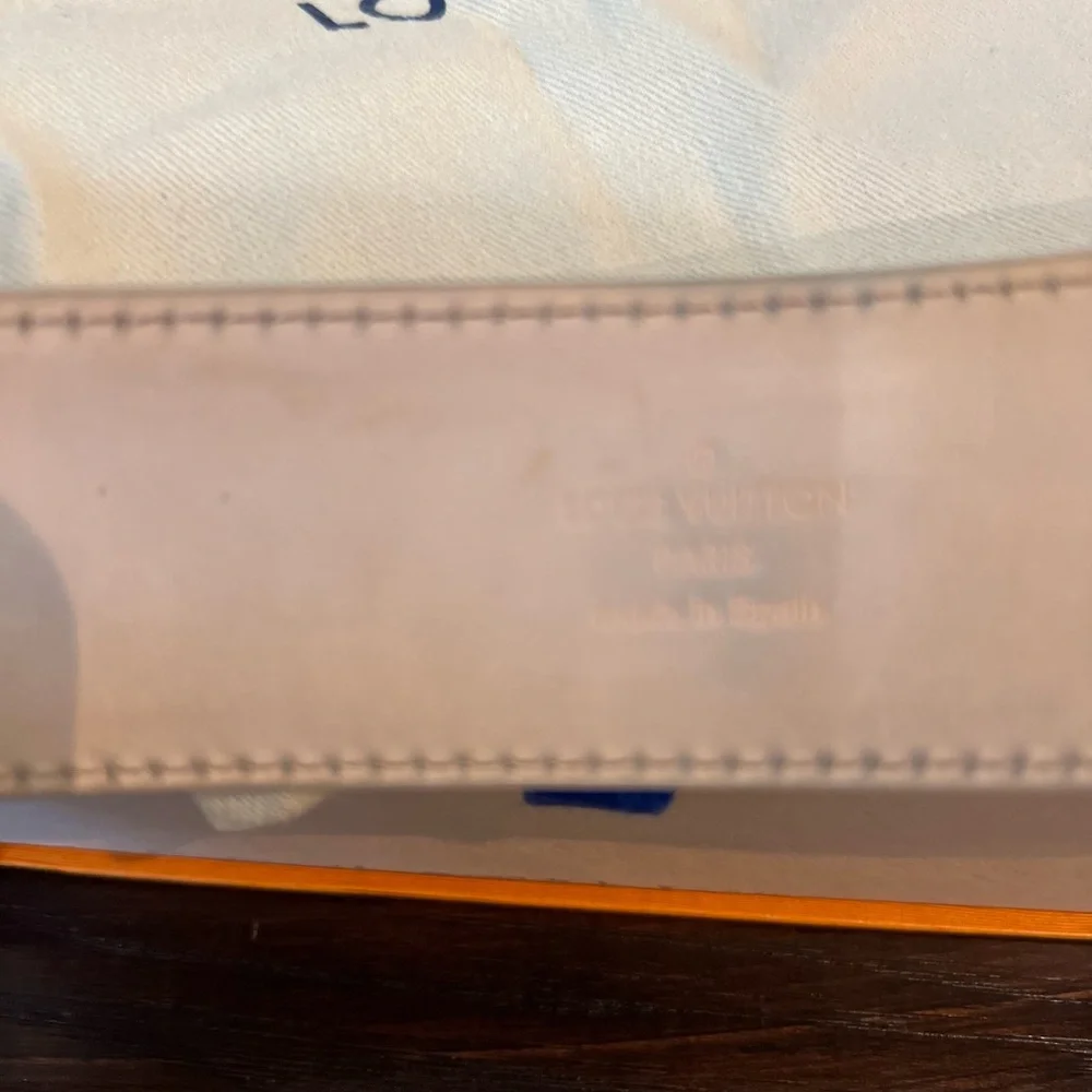 LOUIS VUITTON Gold and Cream Damier Plaid Belt - Picture 6 of 7